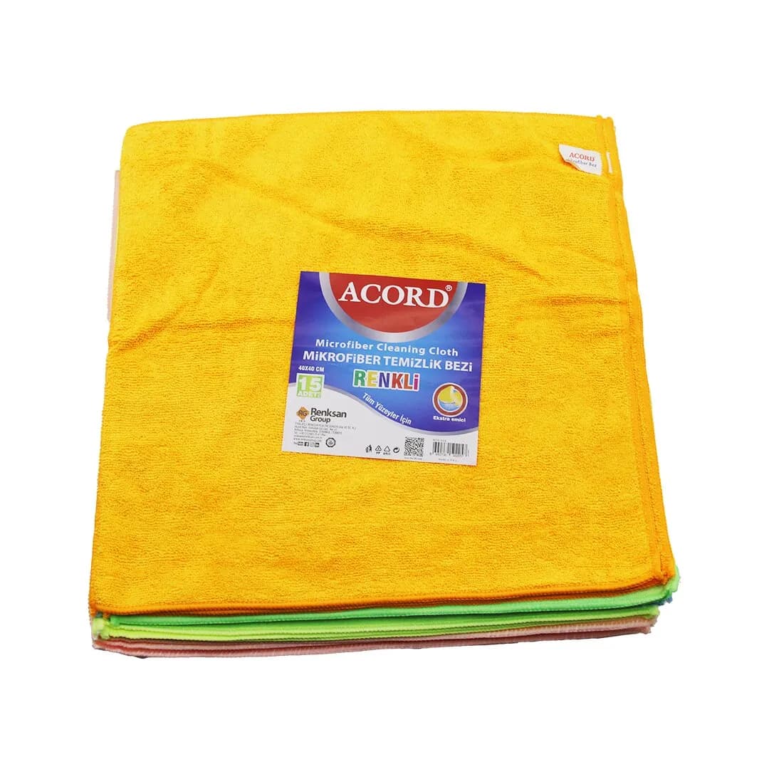 15 adet Acord KOD-536 Dökme 40 × 40 cm Renkli Mikrofiber Temizlik Bezi Ekstra Emici Tüm Yüzeyler için — fotoğraf 1