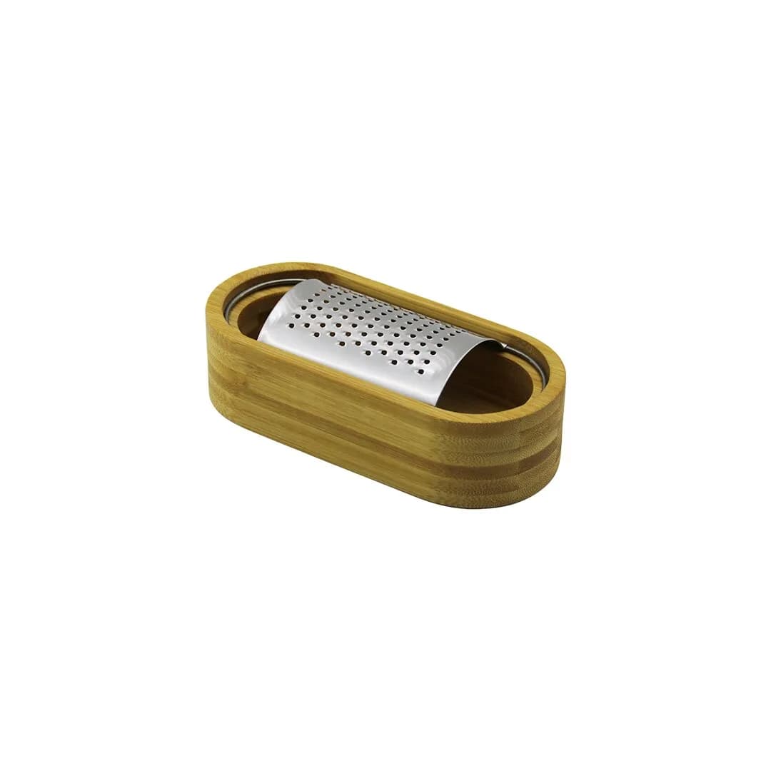 Ahşap Bambu Hazneli Yatay - Oval Metal Bombeli Meyve Rendesi 7 × 15,5 cm — fotoğraf 1