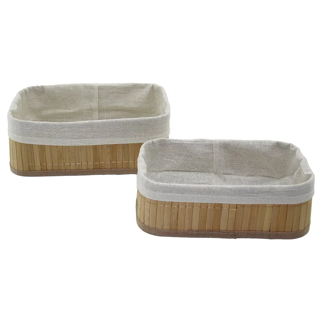 2Lİ Dikdörtgen Bambu Kenar Organizer Sepet Ahşap Altlık - Bezli 19 × 27 × 10 cm - 15 × 24 × 8 cm — fotoğraf 1