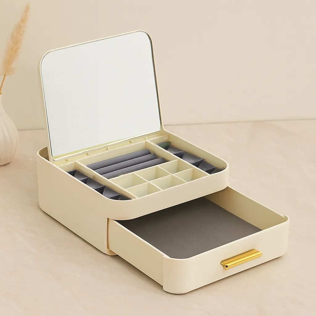 Aynalı Takı Organizeri - 10 Bölmeli Çekmeceli (20 × 22 × 8,5 cm) — fotoğraf 1