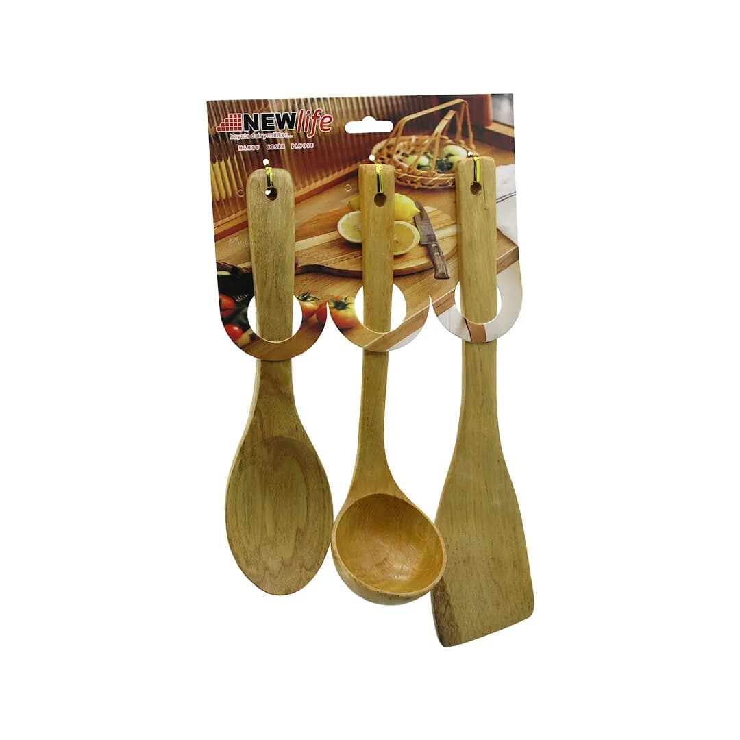 3PCS Ahşap Bambu Mutfak Servis Seti KAŞIK=27 cm - KEPÇE=27 cm - SPATULA=32 cm — fotoğraf 1