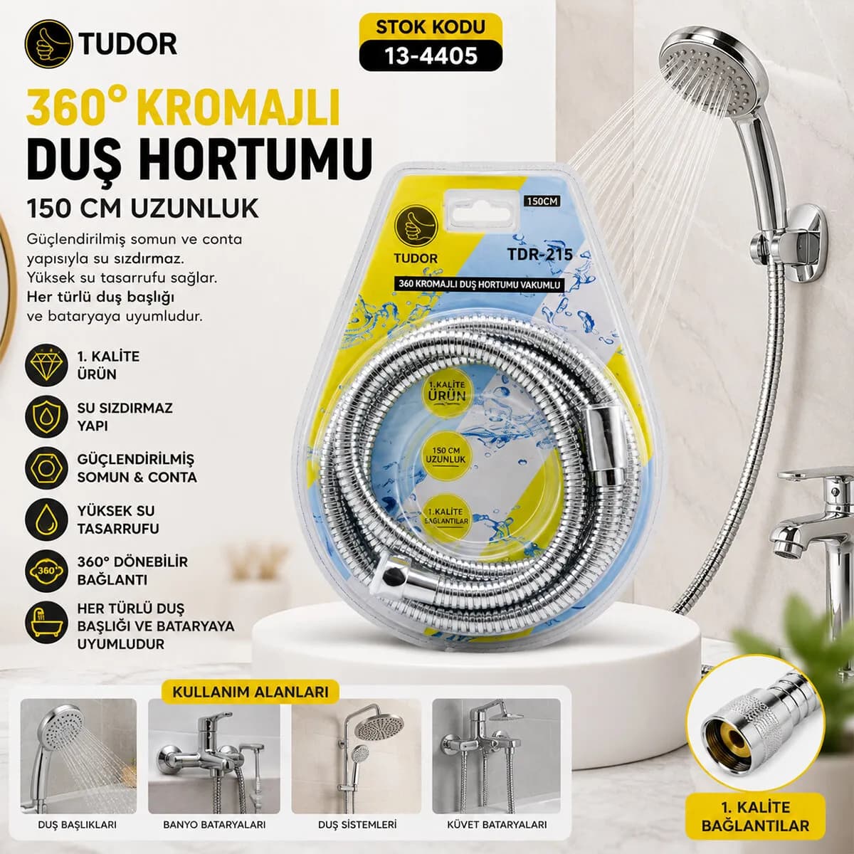 360° - Metal Duş Hortumu 150 cm Vakumlu Ambalaj — fotoğraf 1