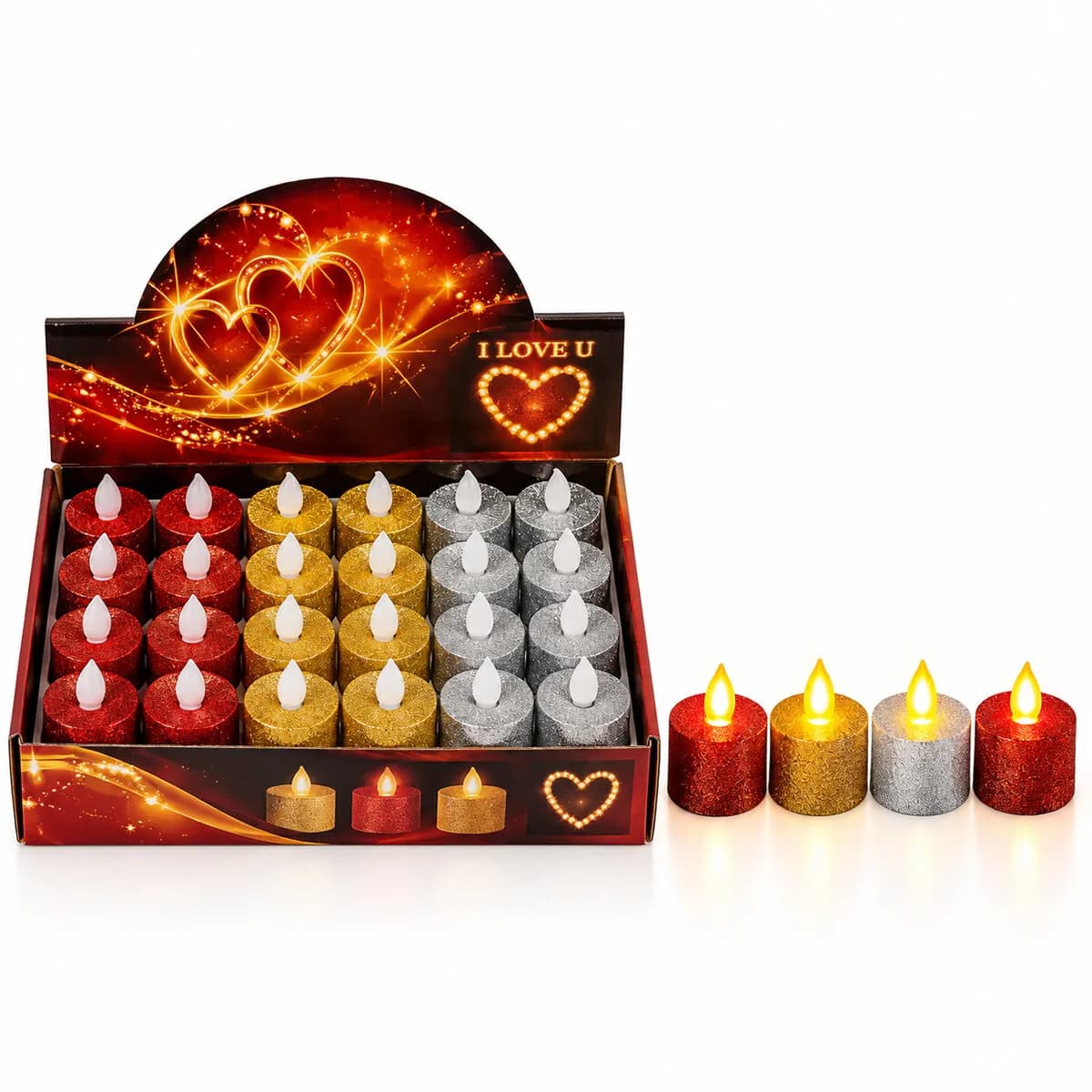 24 adet Pilli Yuvarlak - Simli Renkli LED Mum Çap : 3.6 Yükseklik : 4,3 cm İ10-025 — fotoğraf 1