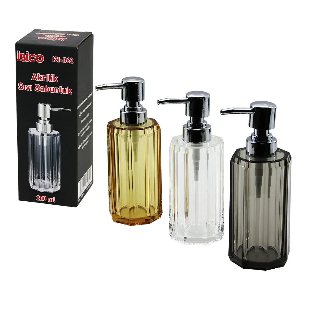 Uzun Sekizgen Şeffaf - Renkli Akrilik - Mika Kristal Sıvı Sabunluk 200 ml — fotoğraf 1