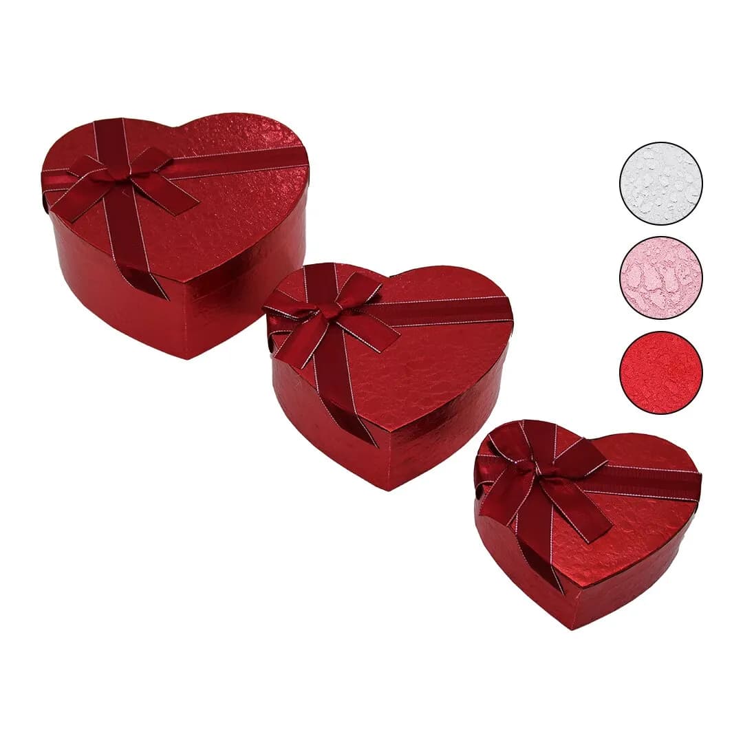 3PCS Kalp Parlak Renkli - Kabartma Desen Karton Hediye Kutusu Kurdelalı 15-18-21 cm — fotoğraf 1