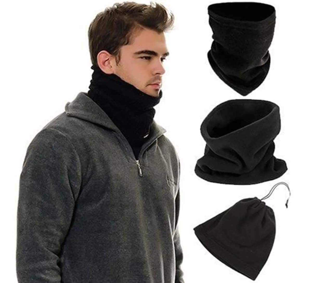 Çok Fonksiyonlu Unisex Terletmez Kumaş İpli Polar Bere Boyunluk — fotoğraf 1