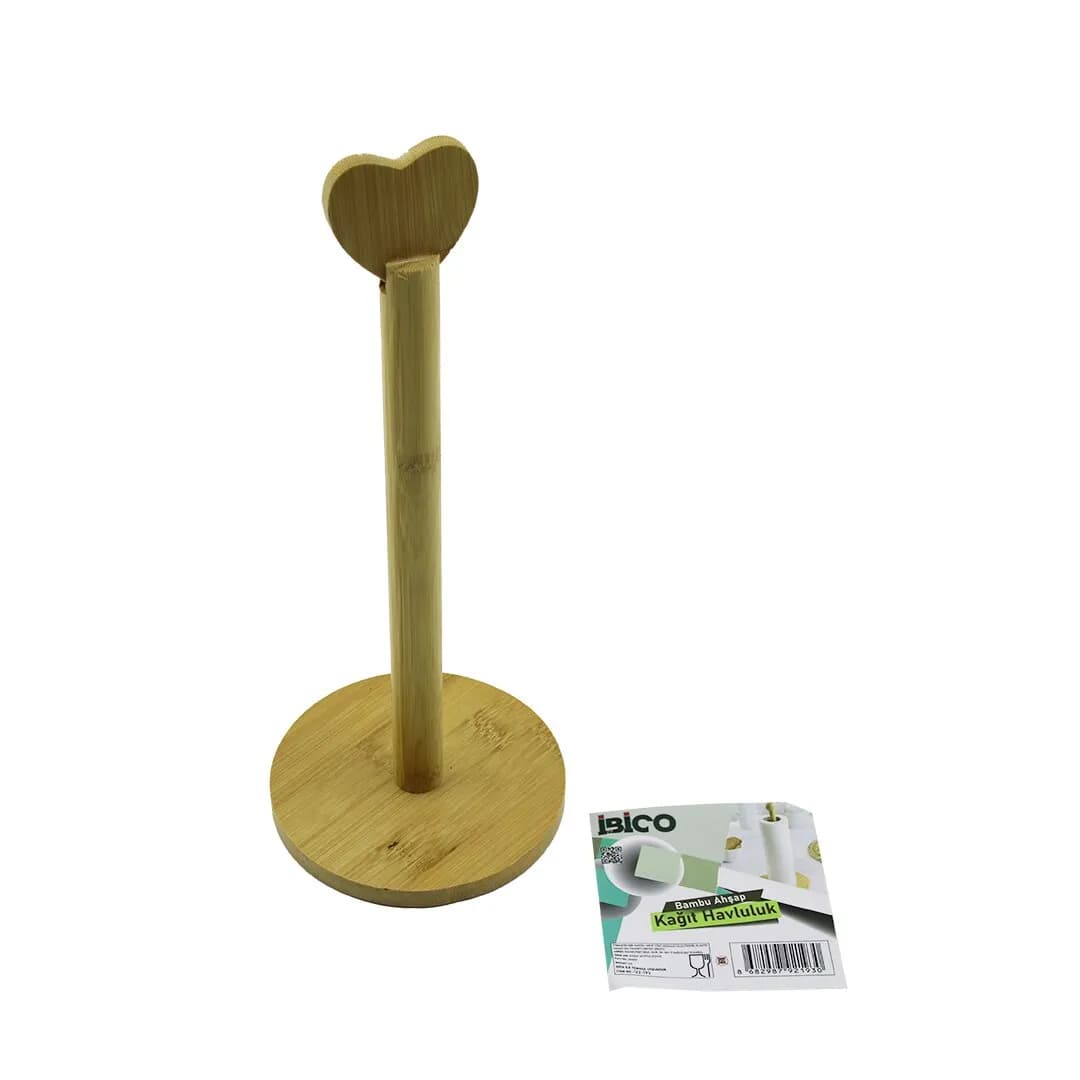 Yuvarlak Altlık - ÇAP=12 cm Ahşap Bambu Kağıt Havluluk Kalp Başlı SAP=28,5 cm — fotoğraf 1