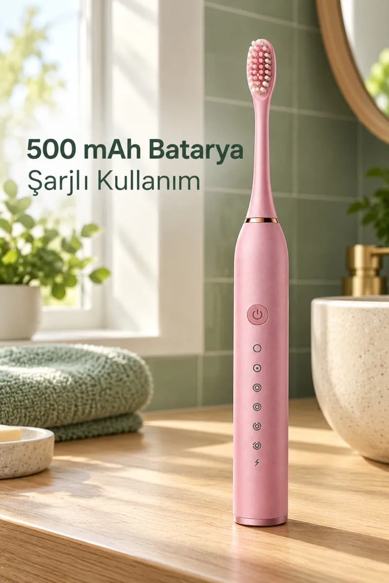 Pembe Şarjlı Diş Fırçası 500 mAh Bataryalı — fotoğraf 1