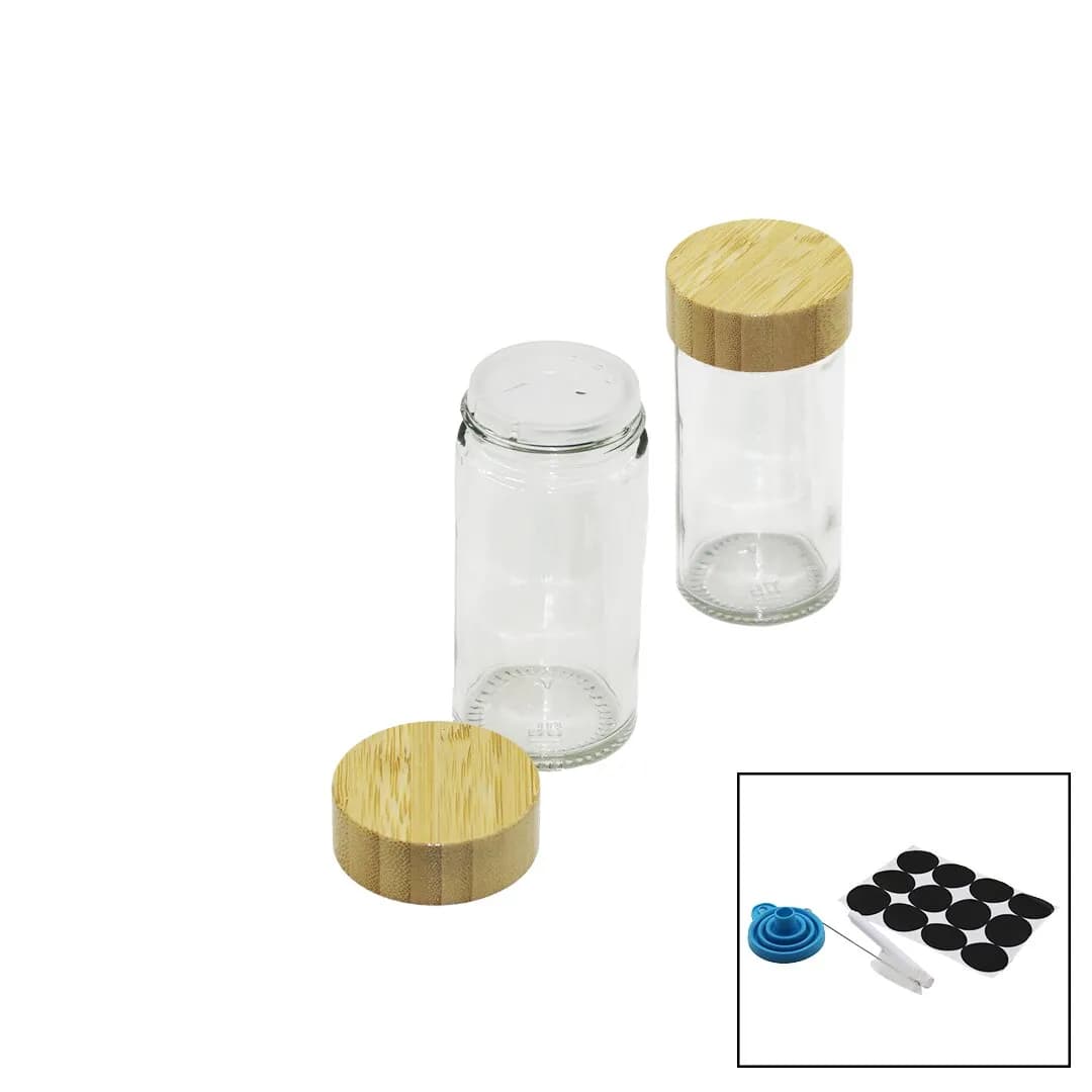 12 Pcs Takım Yuvarlak Cam Baharatlık - Tuzluk Bambu Kapaklı — fotoğraf 1