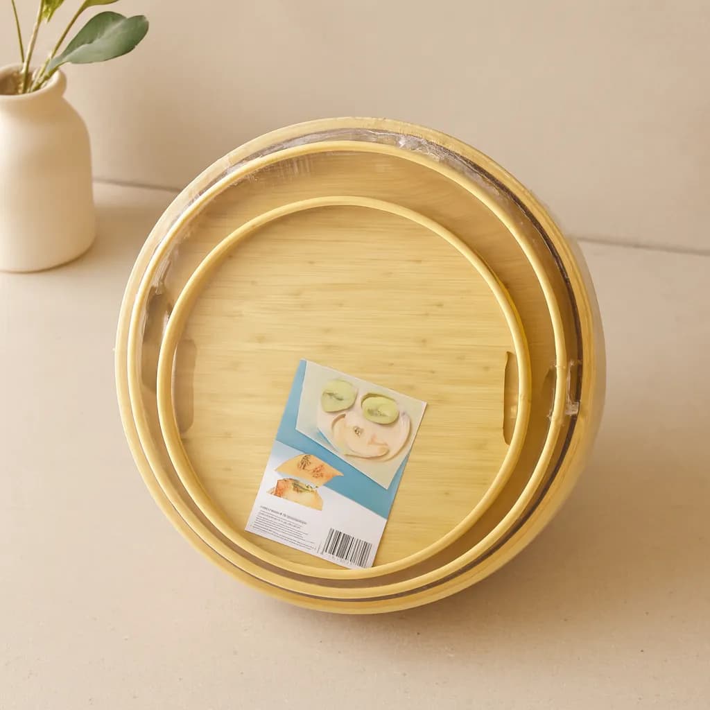 Bambu Ahşap Yuvarlak Tepsi — fotoğraf 1