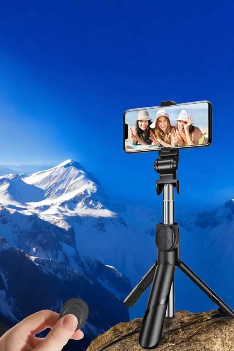 Selfie Çubuğu Tripod Kumandalı Telefon Tutucu Siyah — fotoğraf 1