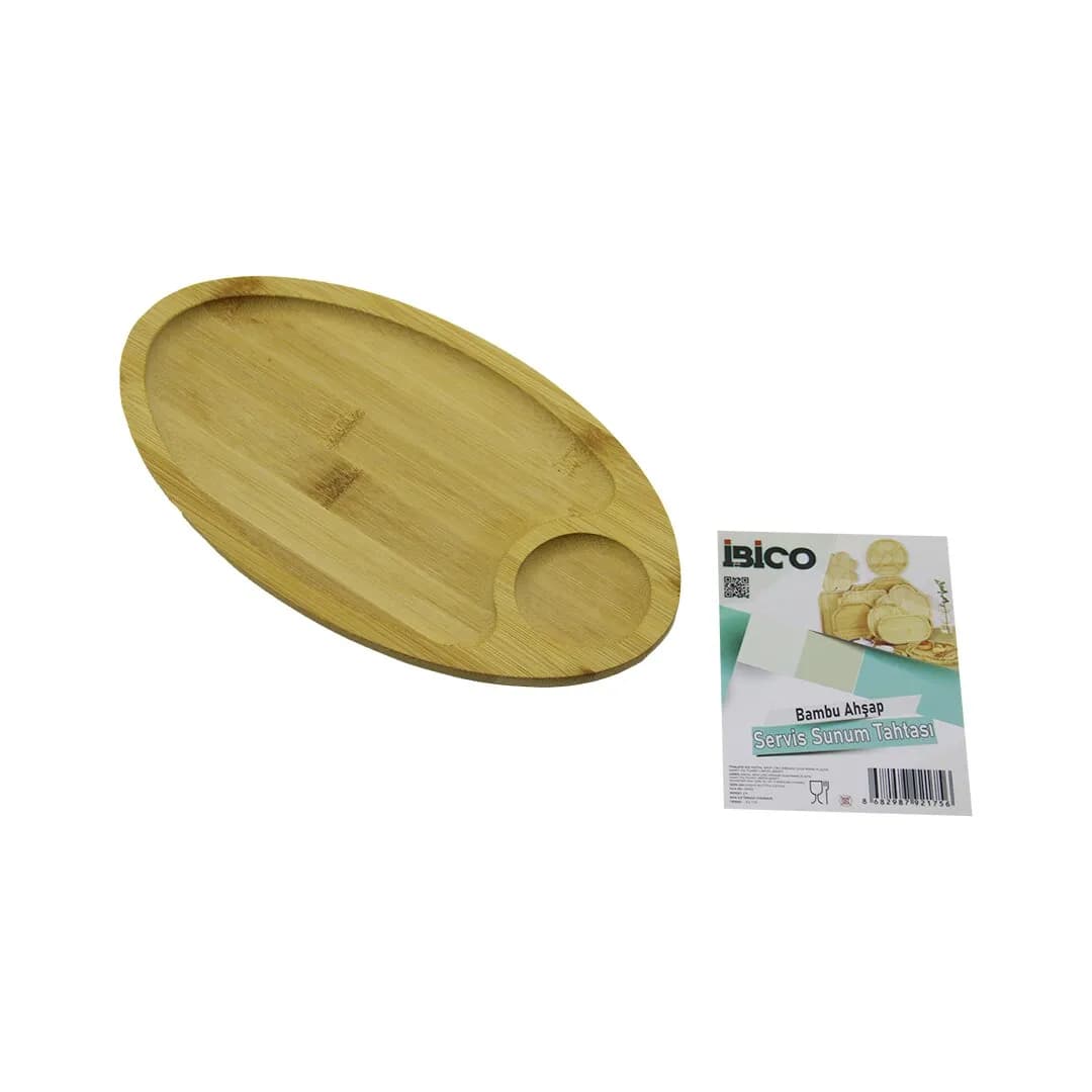 Oval 2 Bölmeli Bambu Servis Tepsisi 25 x 14 x 1.4 cm — fotoğraf 1