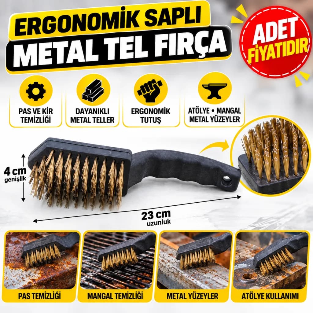 Metal Tel Fırça Plastik Saplı Pas Kir Sökme Temizleme Fırçası — fotoğraf 1