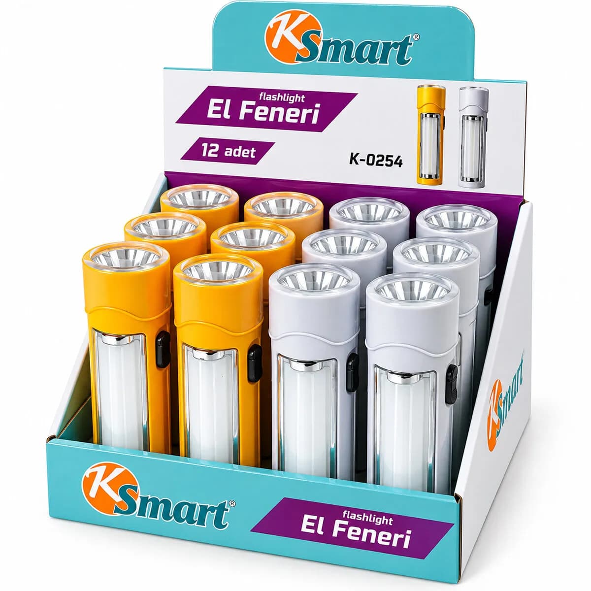 12 Adet 2İN1 Pilli El Feneri Renkli Plastik K-0254 — fotoğraf 1