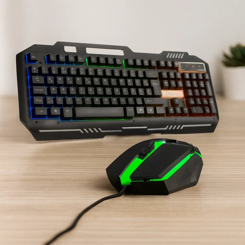 USB Kablolu RGB Işıklı Klavye ve Fare Seti 150 cm Kablo — fotoğraf 1