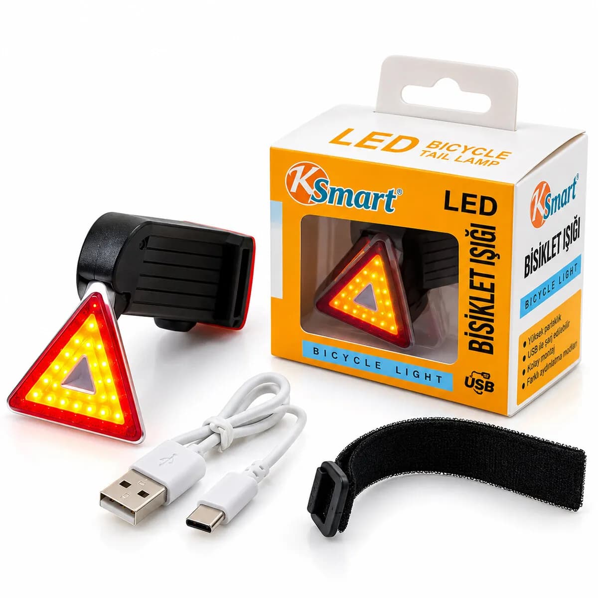 Bisiklet Feneri Led Usb Şarjlı 4 Fonksiyonlu - Sinyal Işık K-1176 — fotoğraf 1