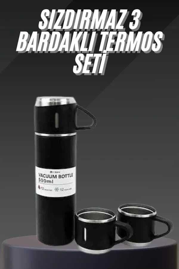 Termos Seti Paslanmaz Çelik 3 Bardaklı Vakumlu Termos Set 500 Ml — fotoğraf 1