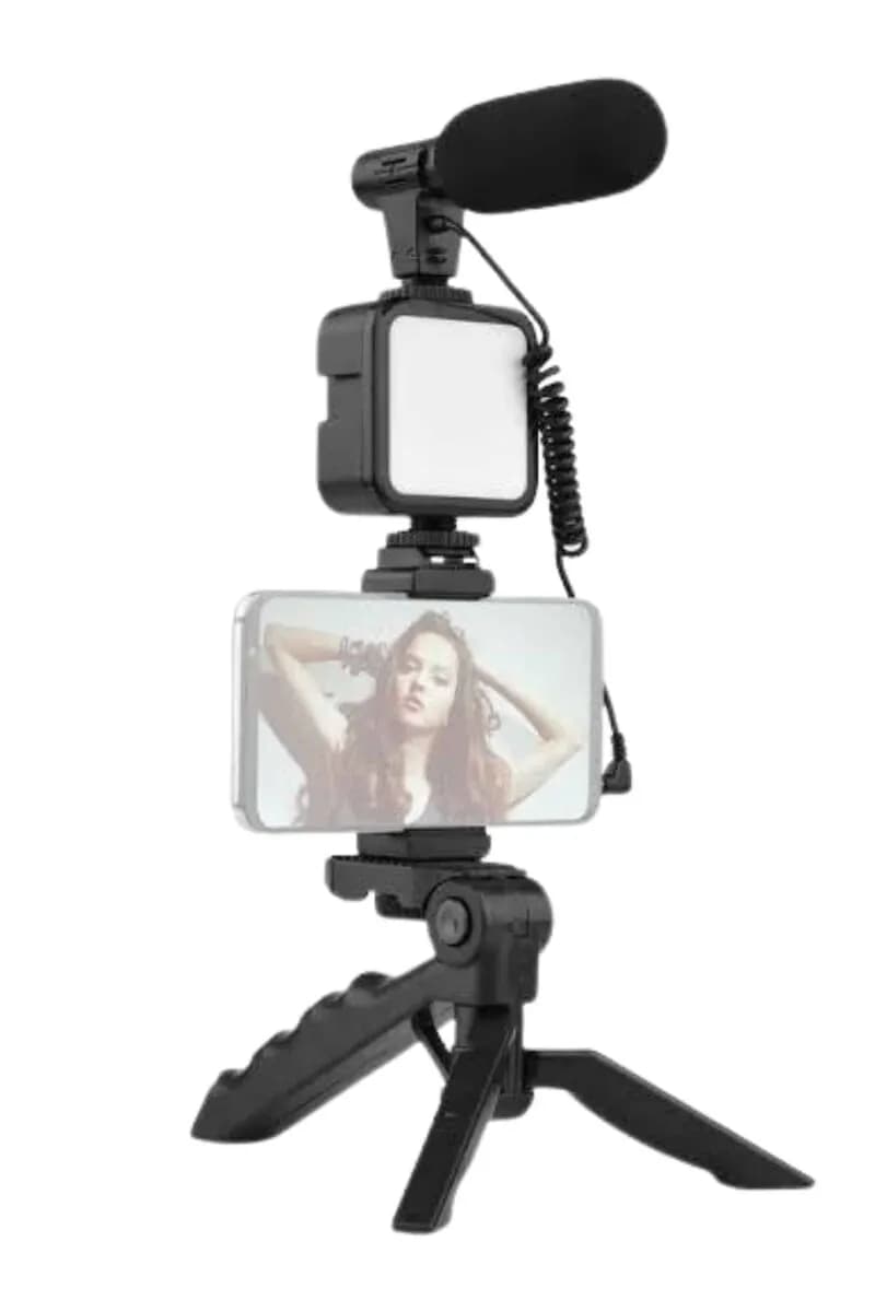 Tripod Telefon Tutucu Kumandalı Mikrofon Led Işık Vlog Video Kayıt — fotoğraf 1