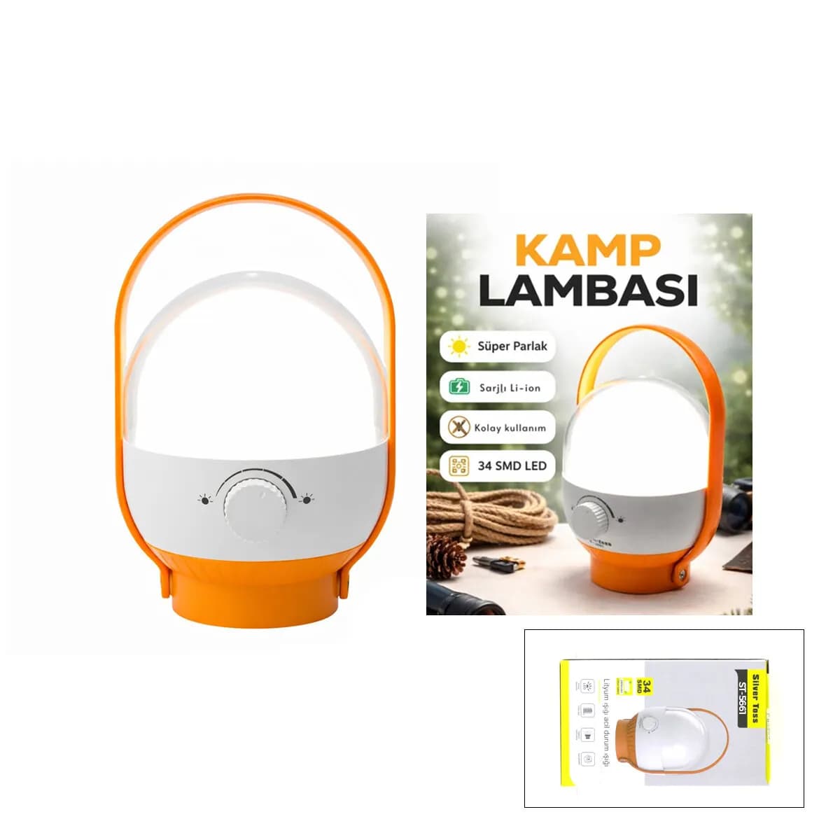34 LED KAMP LAMBASI - FENER USB ŞARJLI AYARLANABİLİR IŞIK 4.8W - 2400mAh ST-5661 — fotoğraf 1