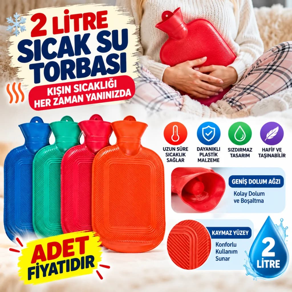 2 Litre Kauçuk Sıcak Su Torbası — fotoğraf 1