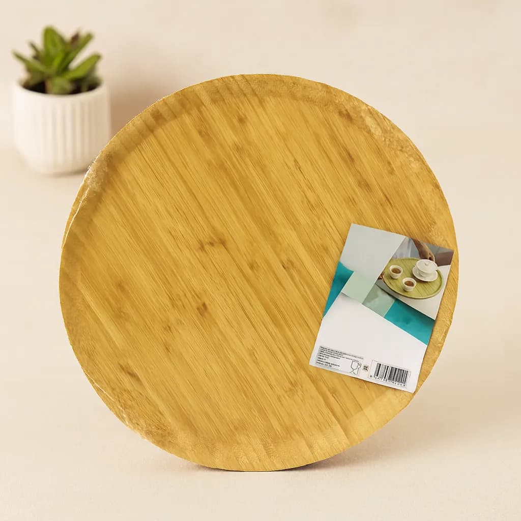 38 cm Yuvarlak Bambu Servis Tepsisi Sunum Tahtası — fotoğraf 1