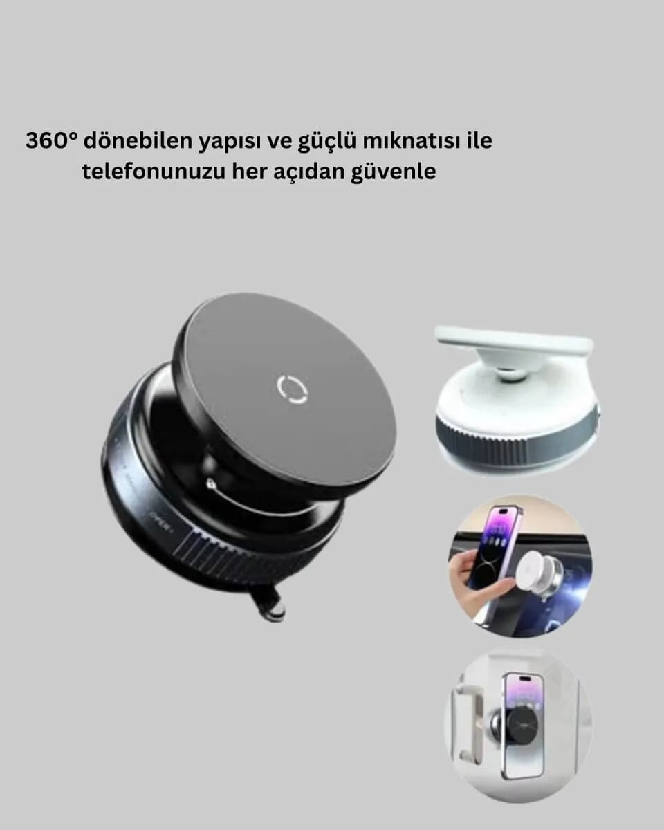 Araç İçi Manyetik Telefon Tutucu 360° Döner Vakumlu Stand — fotoğraf 1