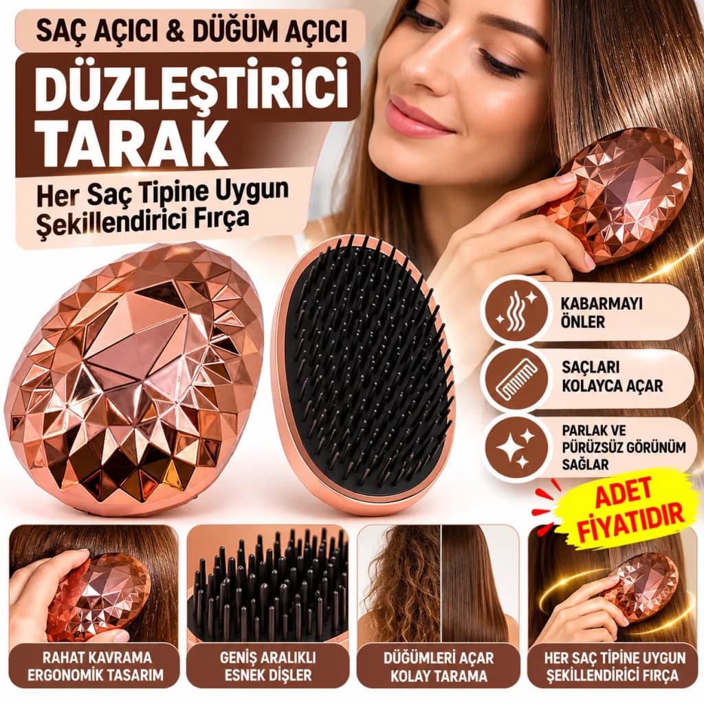 Rose Gold Fırçalı Saç Düzleştirici Tarak — fotoğraf 1