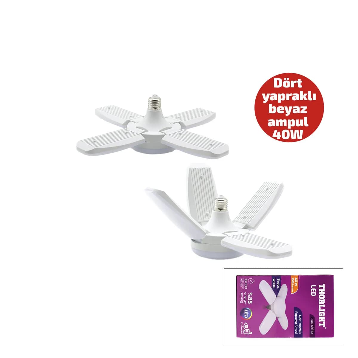 1+4 Kollu - Yapraklı Pervane Modeli Papatya Beyaz Led Lamba Ampul 40W - E27 P-6040B — fotoğraf 1