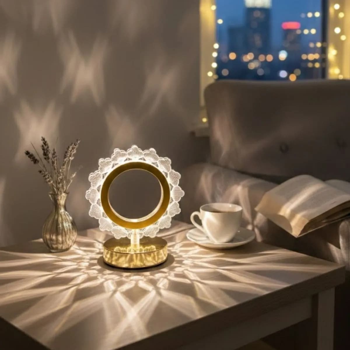 Güneş Şeklinde Kristal LED Masa Lambası – Dokunmatik, 3 Renk Işık Modlu, Şarjlı Mini Dekoratif Gece Lambası — fotoğraf 1