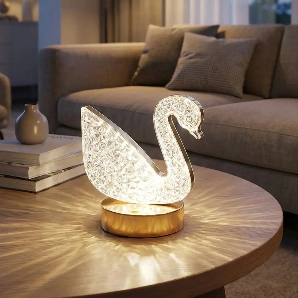 Kuğu Model Kristal LED Masa Lambası – Dokunmatik, 3 Renk Işık Modlu, Şarjlı Mini Dekoratif Gece Lambası — fotoğraf 1