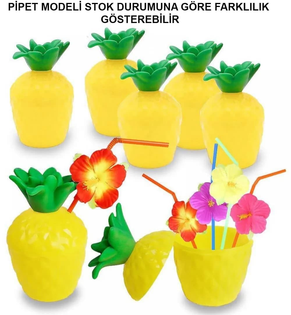 Ananas Hawaii Luau Aloha Pipetli İçecek Kabı Bardak 10x13 cm 1 Adet — fotoğraf 1