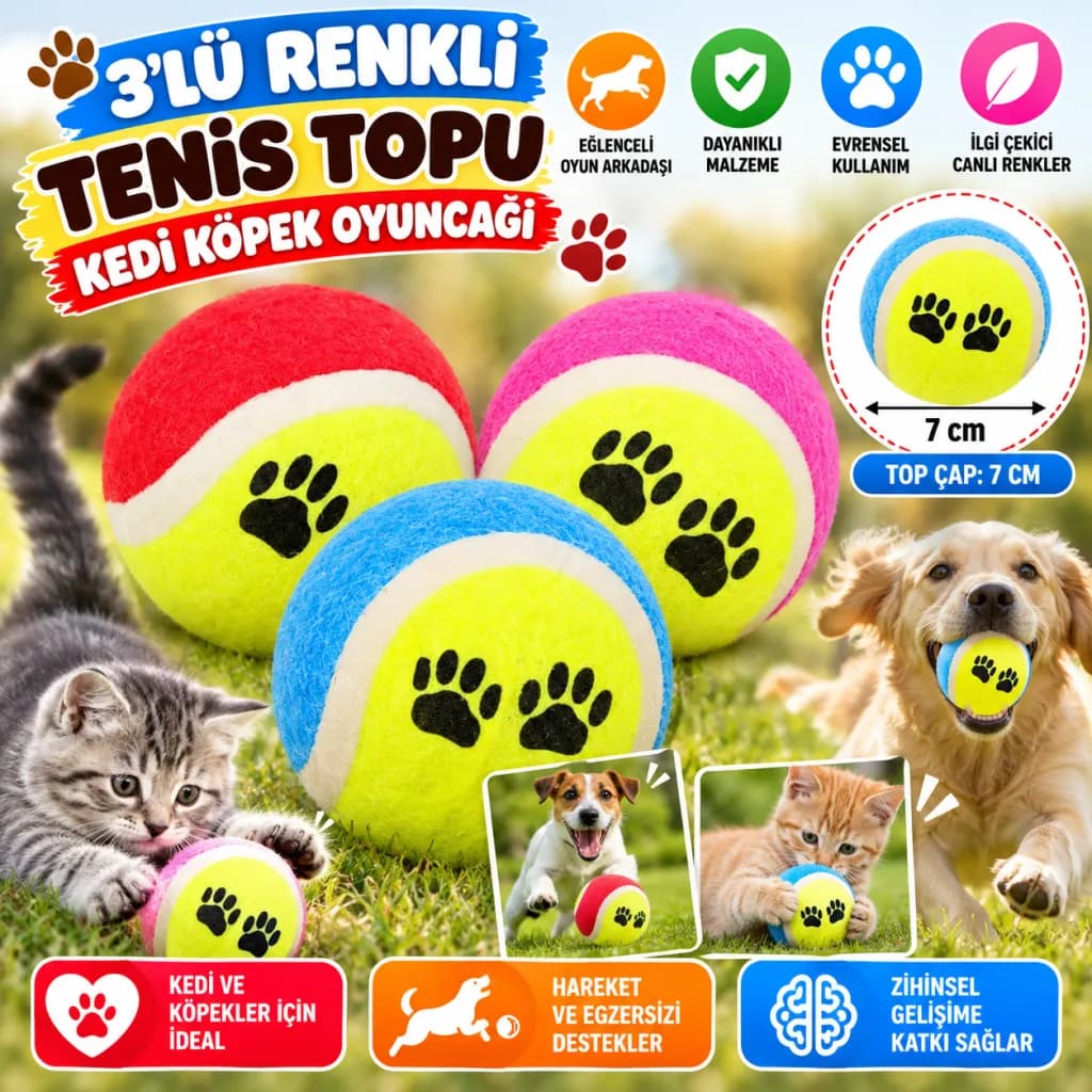 Renkli Desenli Tenis Topu Kedi Köpek Oyuncağı — fotoğraf 1