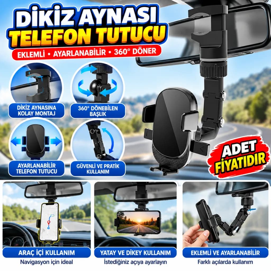 Dikiz Aynasına Takılabilen Eklemli Telefon Tutucu Aparat — fotoğraf 1