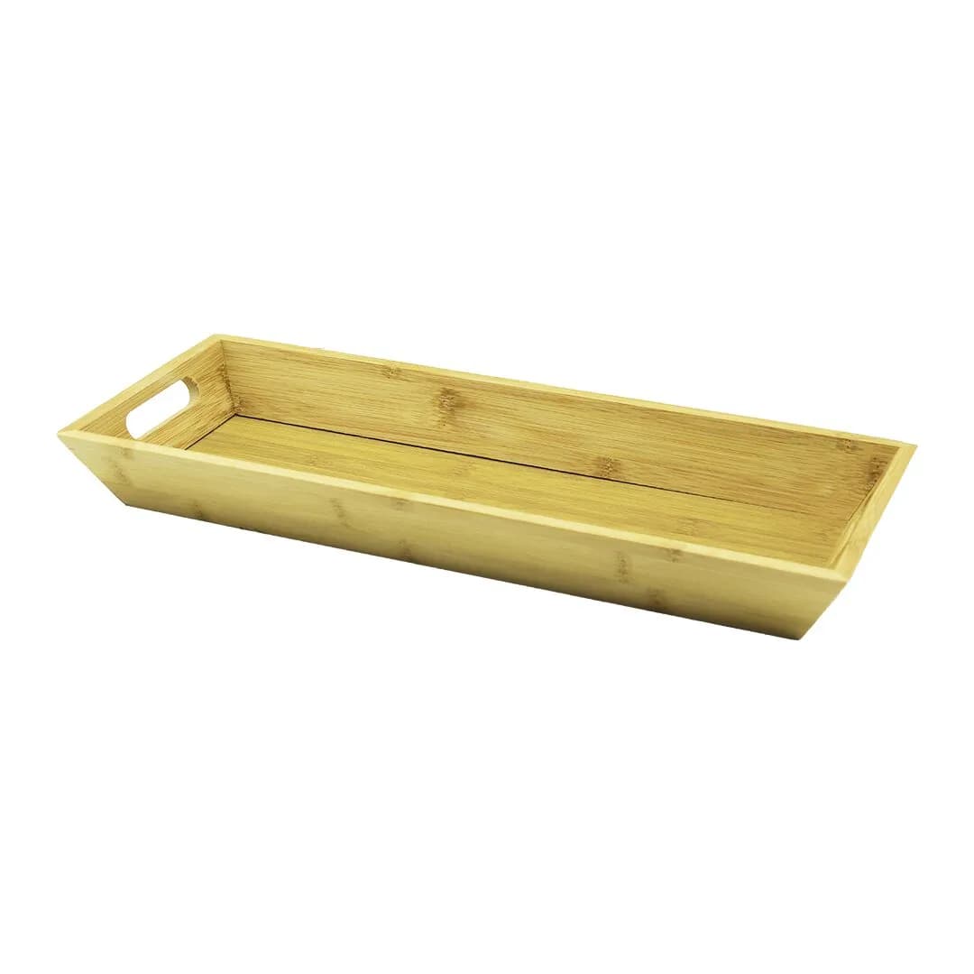 Dikdörtgen Çift Kulplu Ahşap Bambu Sunum Tepsisi =16X40CM - DERİN=4CM — fotoğraf 1