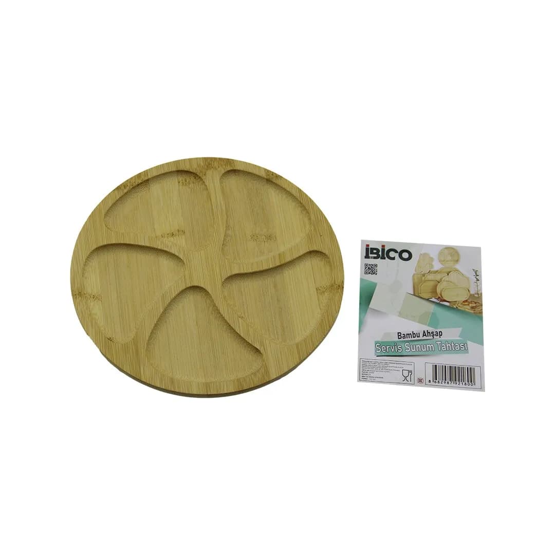 Yuvarlak 5 Bölmeli Ahşap Bambu Servis Sunum Tepsi - Tahtası 20 X 1.4CM — fotoğraf 1