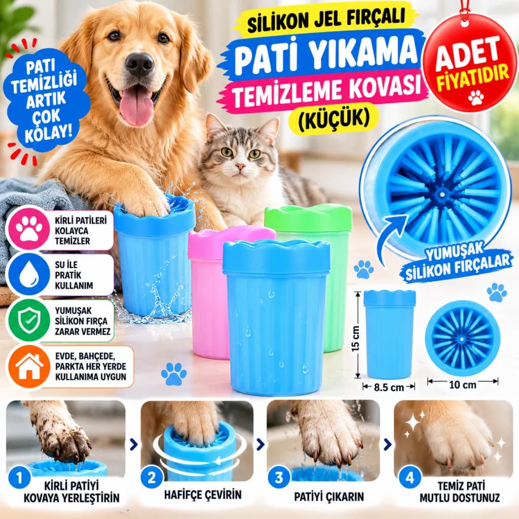 Silikon Jel Fırçalı Kedi Köpek Pati Ayak Yıkama Temizleme Kovası (Küçük) — fotoğraf 1
