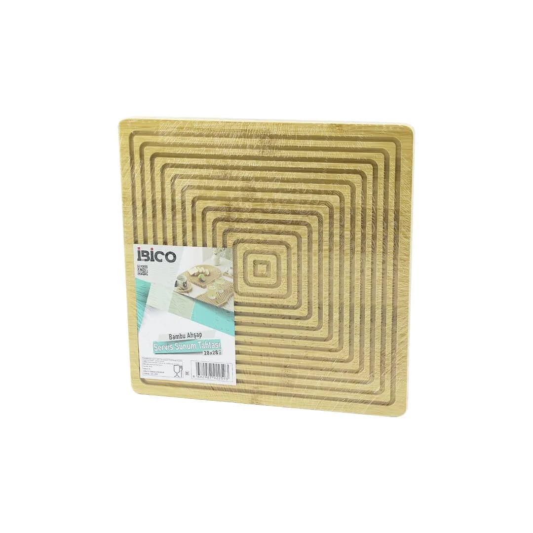 Kare Çift Taraflı=düz - Kanallı Ahşap Bambu Sunum Tepsi 28X28CM — fotoğraf 1