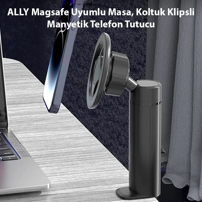 ALLY Magsafe Uyumlu Masa Koltuk Klipsli Manyetik Telefon Tutucu-(5775) — fotoğraf 1