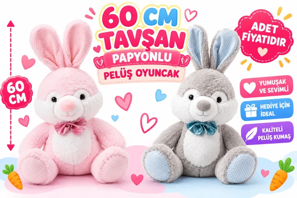 PL50245 60 CM TAVŞAN PAPYONLU PELUŞ OYUNCAK — fotoğraf 1