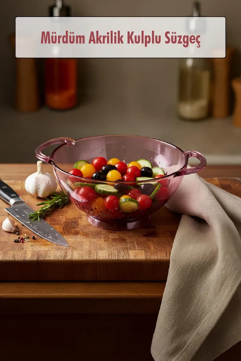 23,5 x 30 cm Mürdüm Akrilik Kulplu Süzgeç – Salata ve Makarna Süzme Kabı — fotoğraf 1