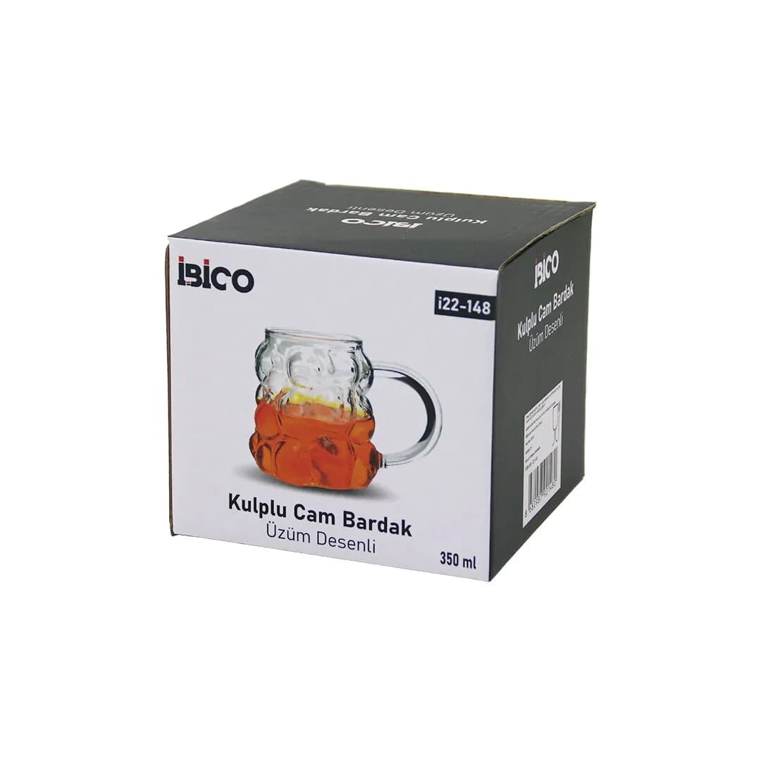 Üzüm Kabarcık Desenli Kulplu Borosilikat Cam Bardak 350 ml — fotoğraf 1