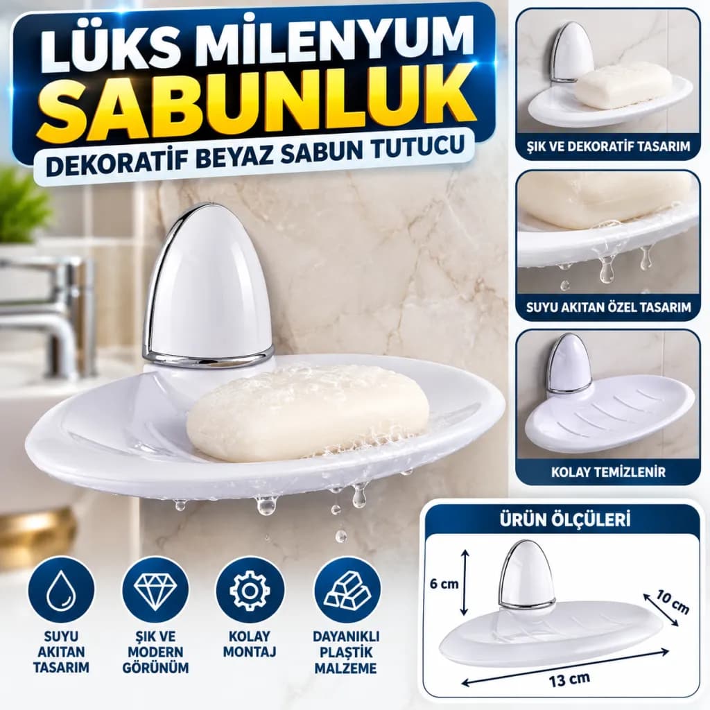 Milenyum Sabunluk Dekoratif Beyaz Sabun Tutucu Stand — fotoğraf 1