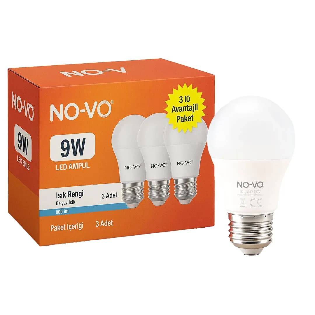 No-vo 9W Beyaz LED Ampul E27 6500K — fotoğraf 1