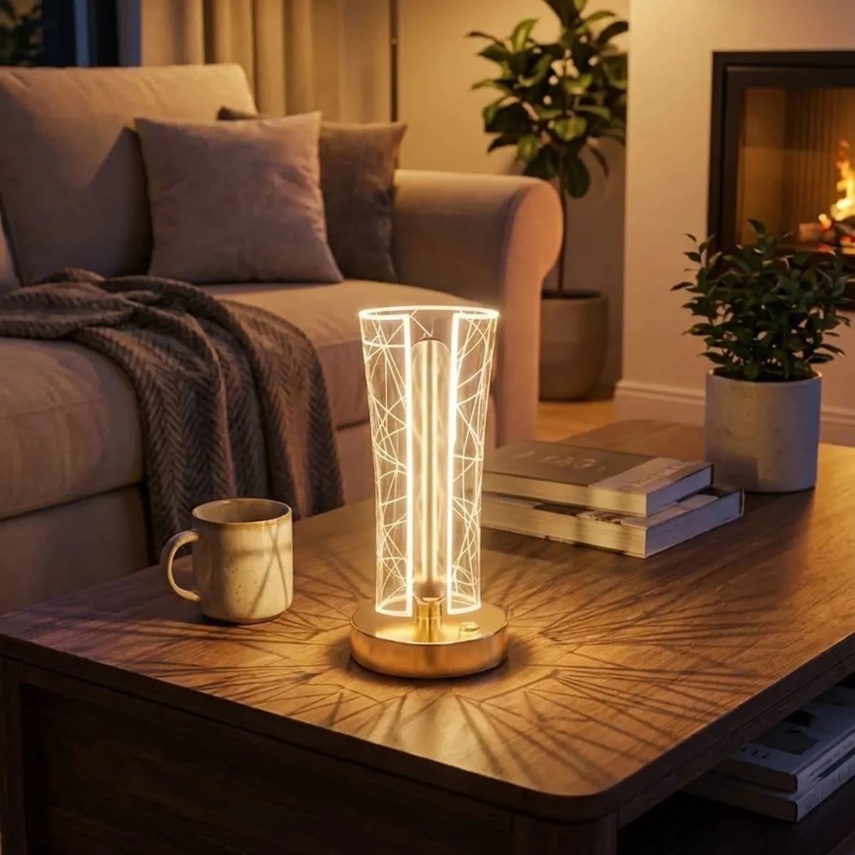 İki Yandan Kavisli Silindirik Geometrik Çizgi Model Kristal LED Masa Lambası – Dokunmatik, 3 Renk Işık Modlu, Şarjlı Dekoratif Gece Lambası — fotoğraf 1