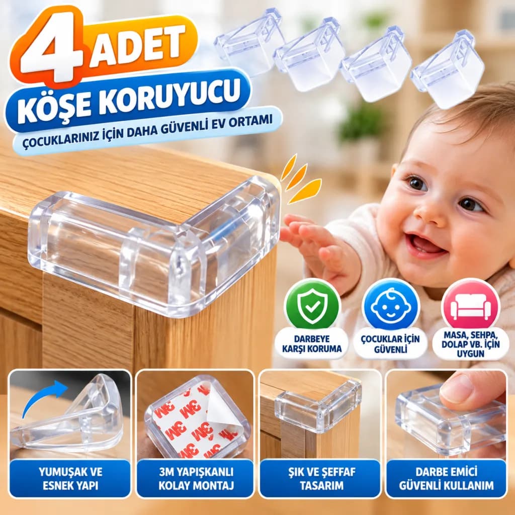 Kendiliğinden 3M Yapışkanlı Yumuşak ve Esnek Yapıda Sehpa,Masa,Dolap Köşe Koruyucu Aparat — fotoğraf 1