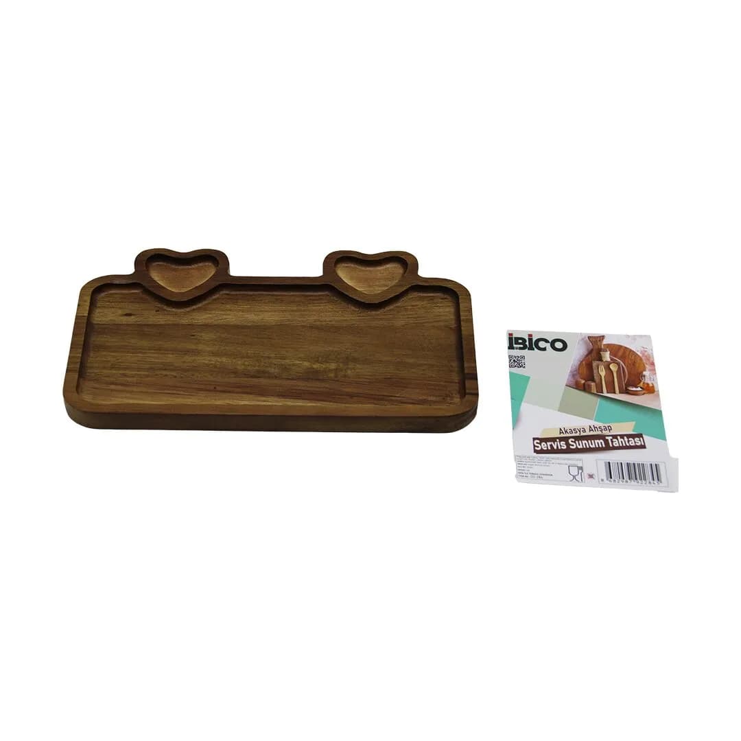 Akasya Dikdörtgen 3 Bölmeli Kalp Bölmeli Servis Tepsisi 25 x 14 x 1.4 cm — fotoğraf 1