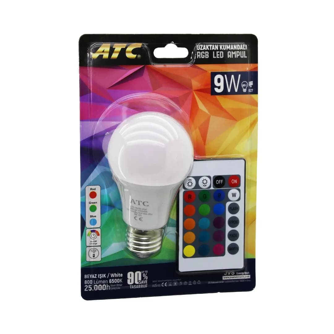 ATC-RGB-9W Kumandalı 9W RGB LED Ampul E27 6500K — fotoğraf 1