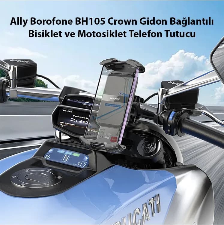 Ally Borofone BH105 Crown Gidon Bağlantılı Bisiklet ve Motosiklet Telefon Tutucu-(5775) — fotoğraf 1