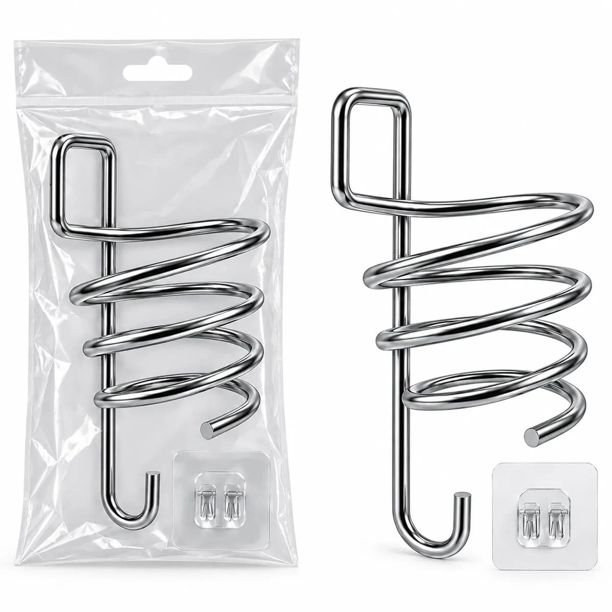 Krom - Metal Fönlük Fön Makine Askısı Yapışkan Askılı — fotoğraf 1