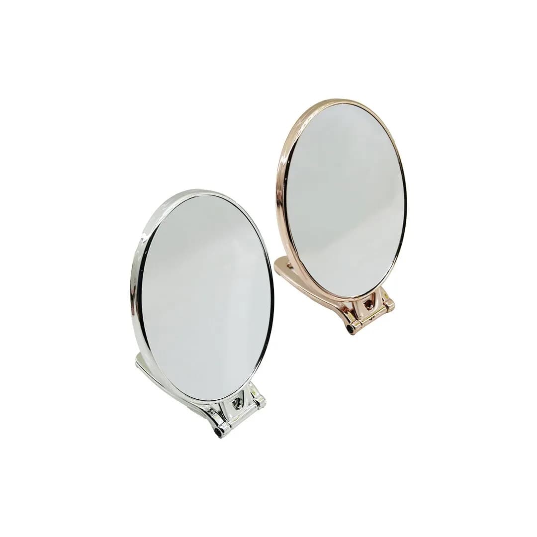 Oval 6.5 İNÇ=16.5X13CM Makyaj Aynası Çift Taraflı Bronz - Gümüş Pls.çerçeve Katlanır Ayaklı — fotoğraf 1